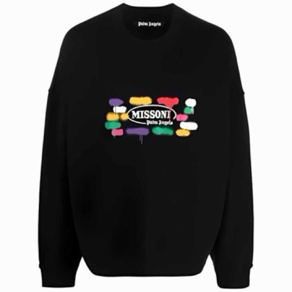 Palm Angels x Missoni Unisex Embroidered Logo Black Crewneck Sweatshirt SZ M